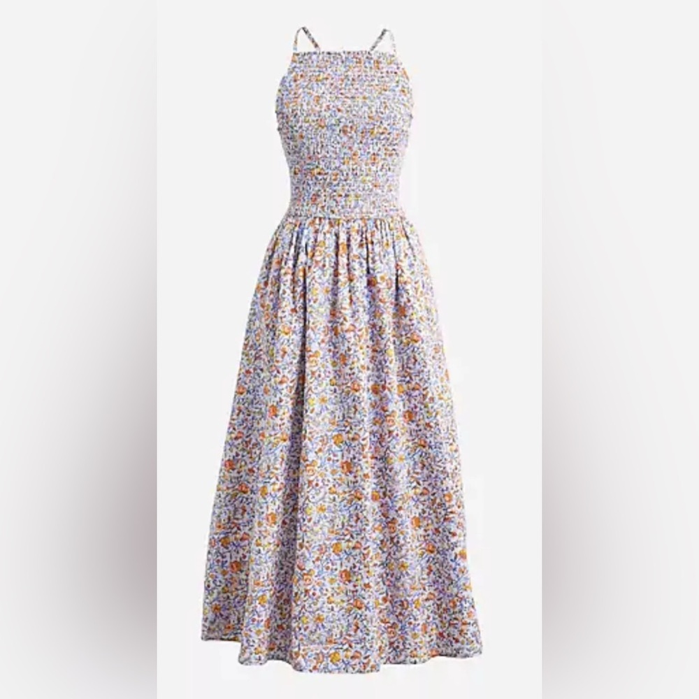 J Crew Smocked Midi Dress with pockets size Small Reimagined